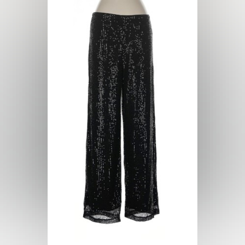 Cupio Blush - Palazzo Black Sequined High Rise Evening Party Pants- Size S - Picture 1 of 11